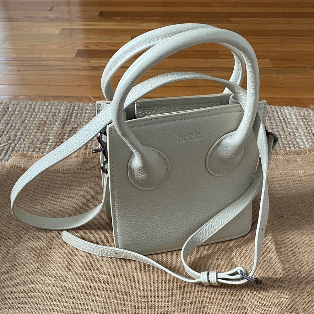Beck. Luxury Micro Pixie Bag in Exposed Bone Pebbled Leather Crossbody Handbag